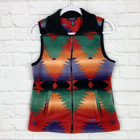 Chaps | Jackets & Coats | Chaps Southwestern Aztec Fleece Zip Up Vest ...